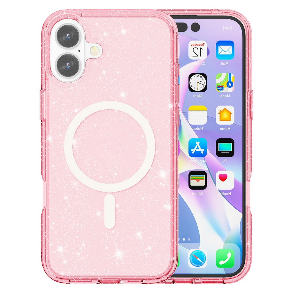 iPhone 17 MagSafe Hybrid Hardcase Schutzhülle im Glitzer Design - Pink / Transparent