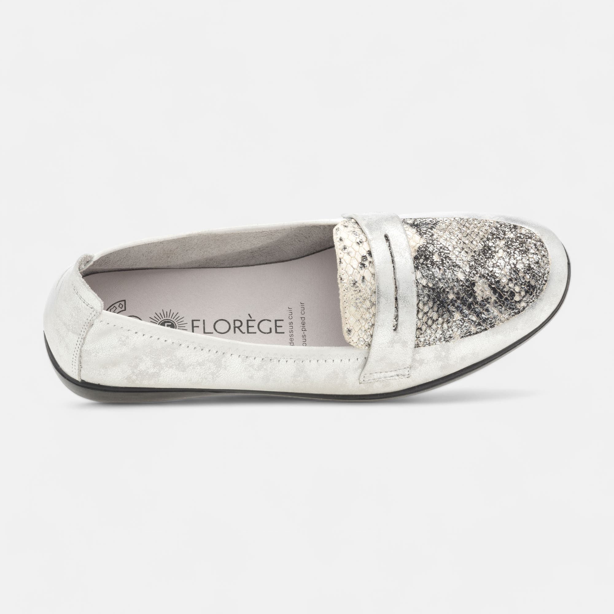 Mocassins pieds sensibles Femme en cuir argent