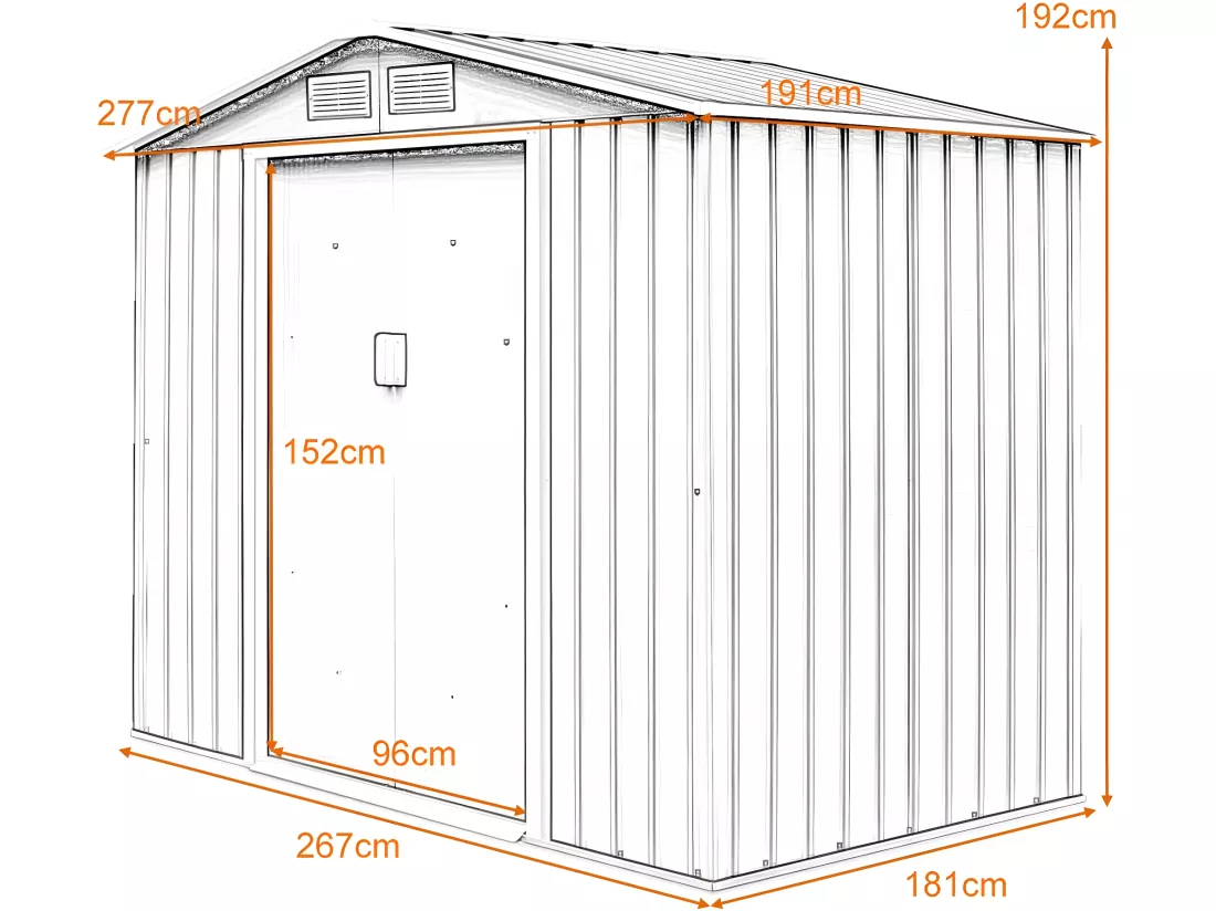Abri de Jardin en Métal 5.3㎡ avec Cadre de Fondation, Cabane de Jardin avec Porte Coulissante-277 x 191 x 192 cmGris