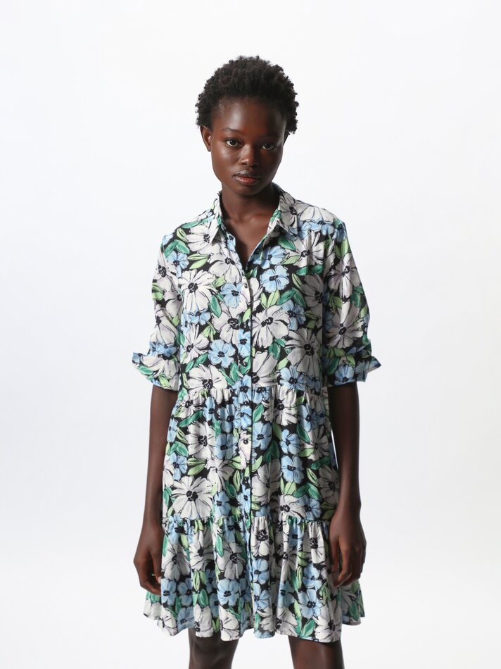 Vestido camisa de manga comprida - Azul