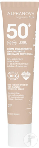 Alphanova Sun Crème Solaire IP50+ Teintée Dorée Sans Parfum 100% Naturel Et Bio 40g