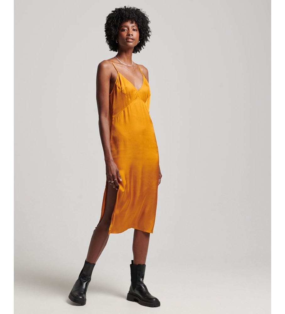 Vestido midi amarelo de cetim com alças da Superdry