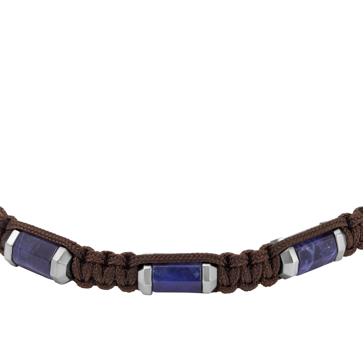 Bracelet FOSSIL acier cordon brun et sodalites