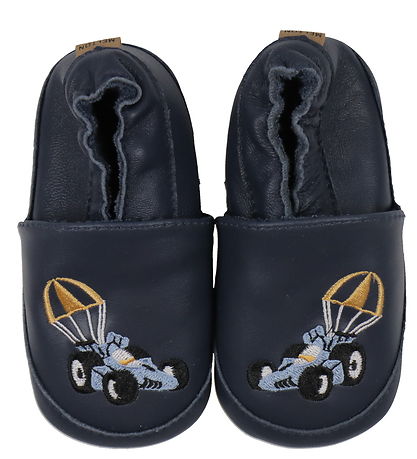 Melton Leder-Krabbelschuhe - Navy m. Rennen Auto