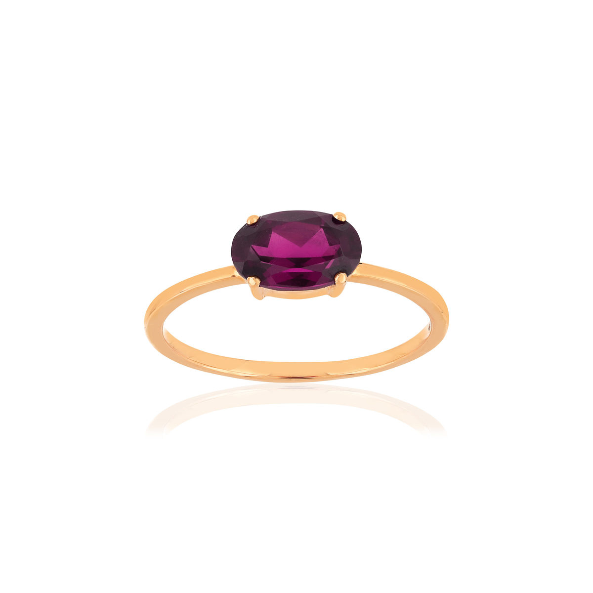 Bague or rose 375 grenat ovale
