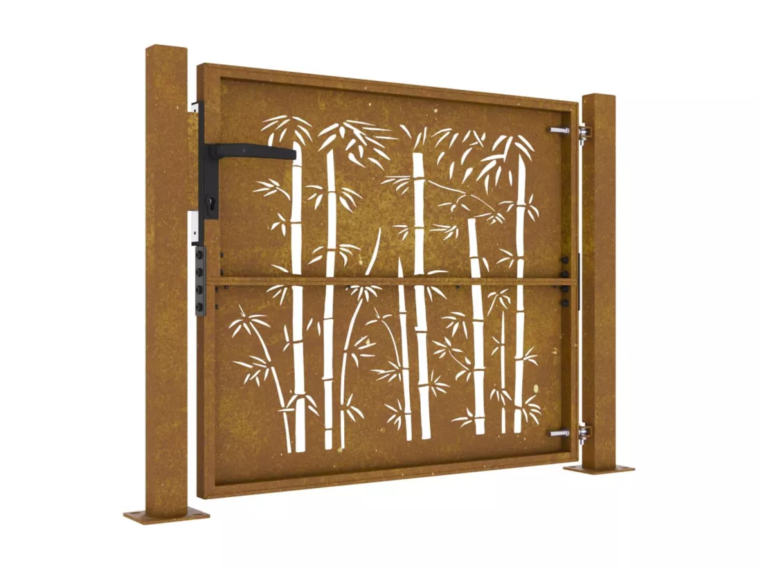 Portail de jardin 105x80 cm acier corten design de bambou
