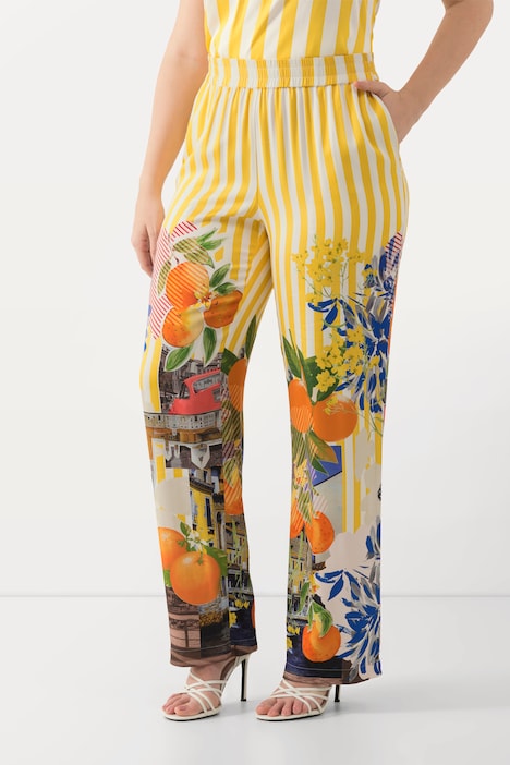 Hose, Orangen, Streifen, weites Bein, Komfortbund
