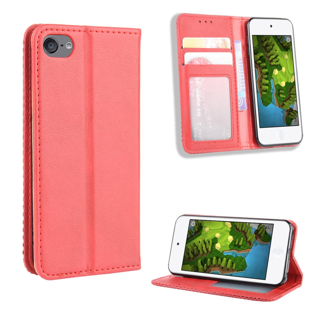 iPod Touch 7 / 6 / 5 Retro Leder Tasche Flip Cover Fashion Design - Rot