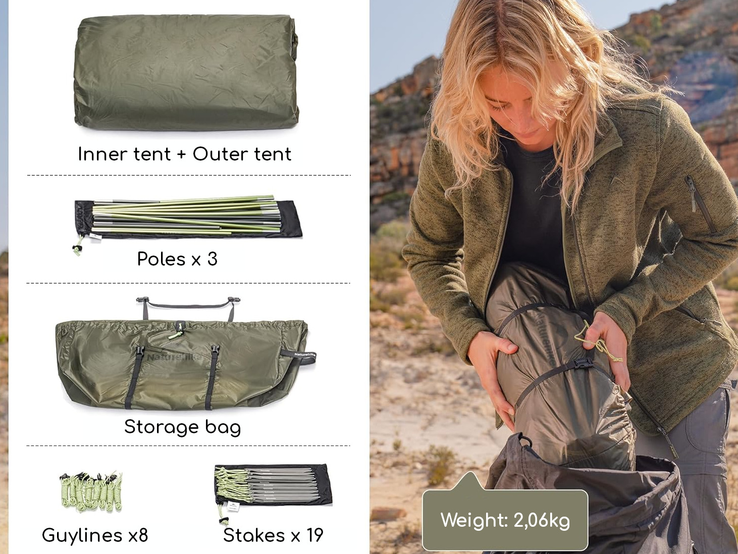 Naturehike Opalus 2 UL tent - Olive Green