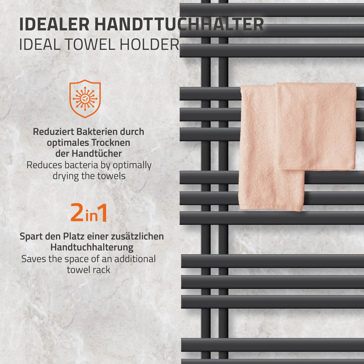 ECD Germany Iron EM Design Elektrische Badkamerradiator met Verwarmingselement 1200 W - 600 x 1200 mm - Antraciet - Designradiator Paneelradiator Handdoekwarmer Handdoekdroger