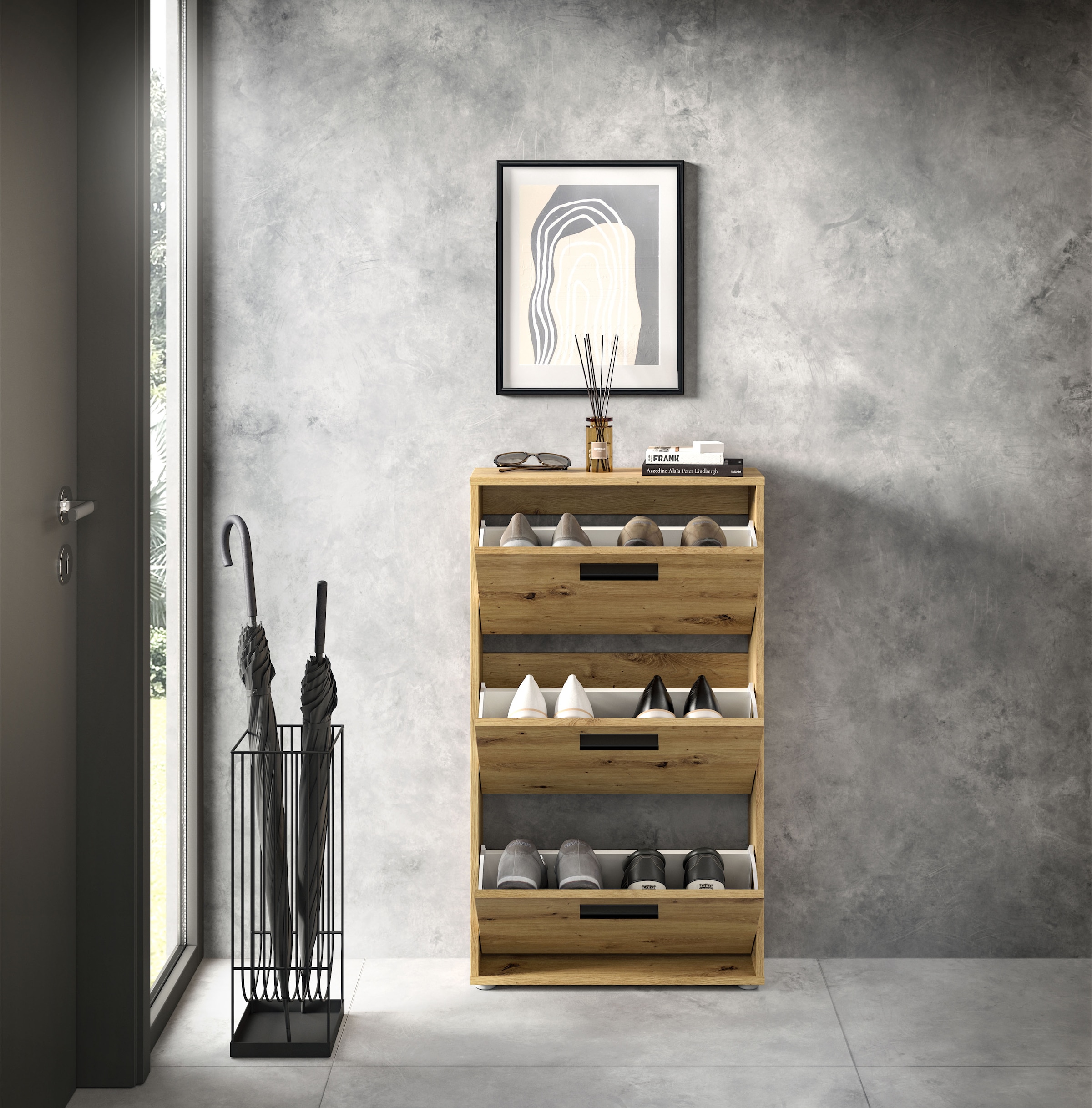 HBZ Schuhkipper »Sam Schuhkipper, Schuhschrank BxHxT 59x103x17 cm« 1 Stk. tlg. Schuhkipper, Schuhschrank mit 3 Klappen, BxHxT 59x103x17cm