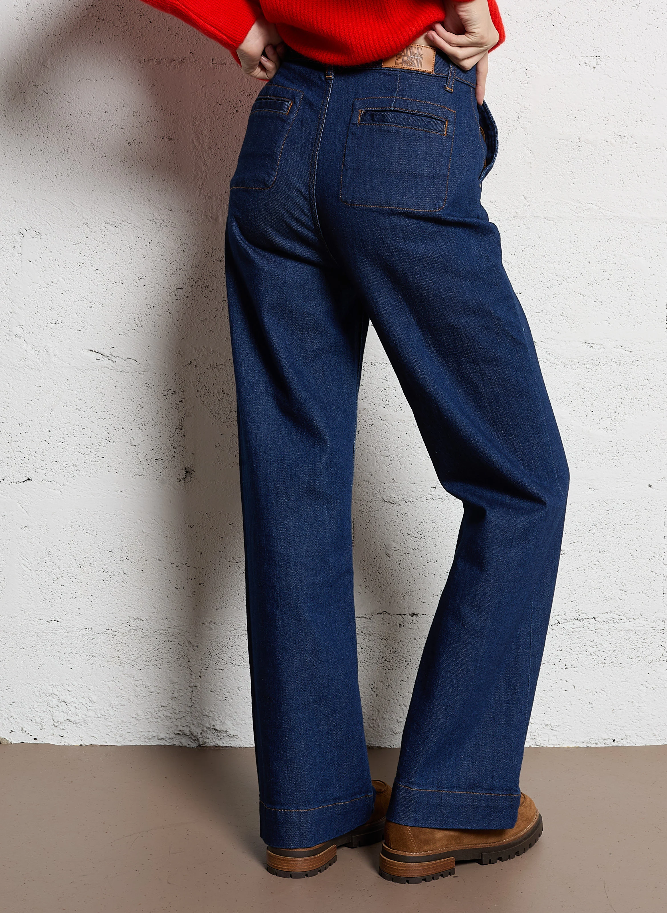 ABBY - Jean évasé taille haute en coton mélangé | Bleu