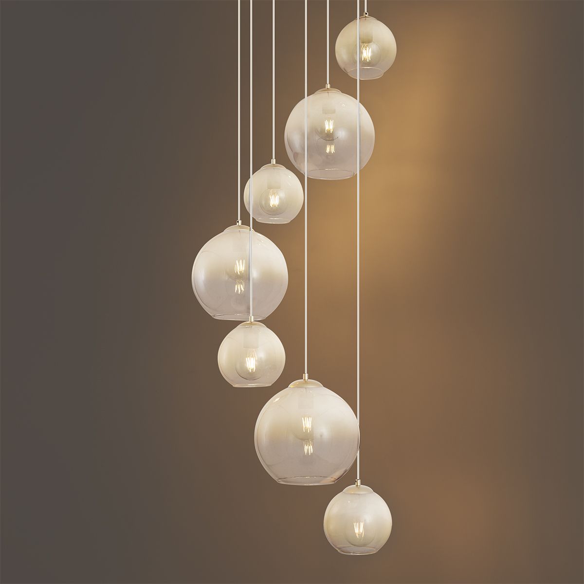 Art Deco hanglamp beige met wit glas 7-lichts - Sandra