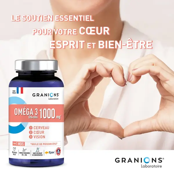 GRANIONS Ômega 3 1000mg - Alta concentração de EPA, DHA e Vitamina E, 60 cápsulas