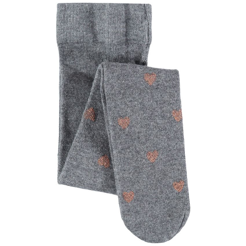 Collants épais imprimés coeurs - Gris chiné