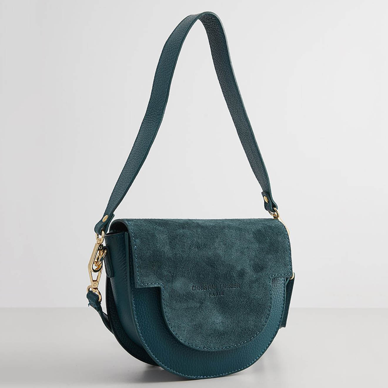 Christian Laurier Sac bandoulière en Velours de Cuir & Cuir Lexa canard - 22x18x8  cm