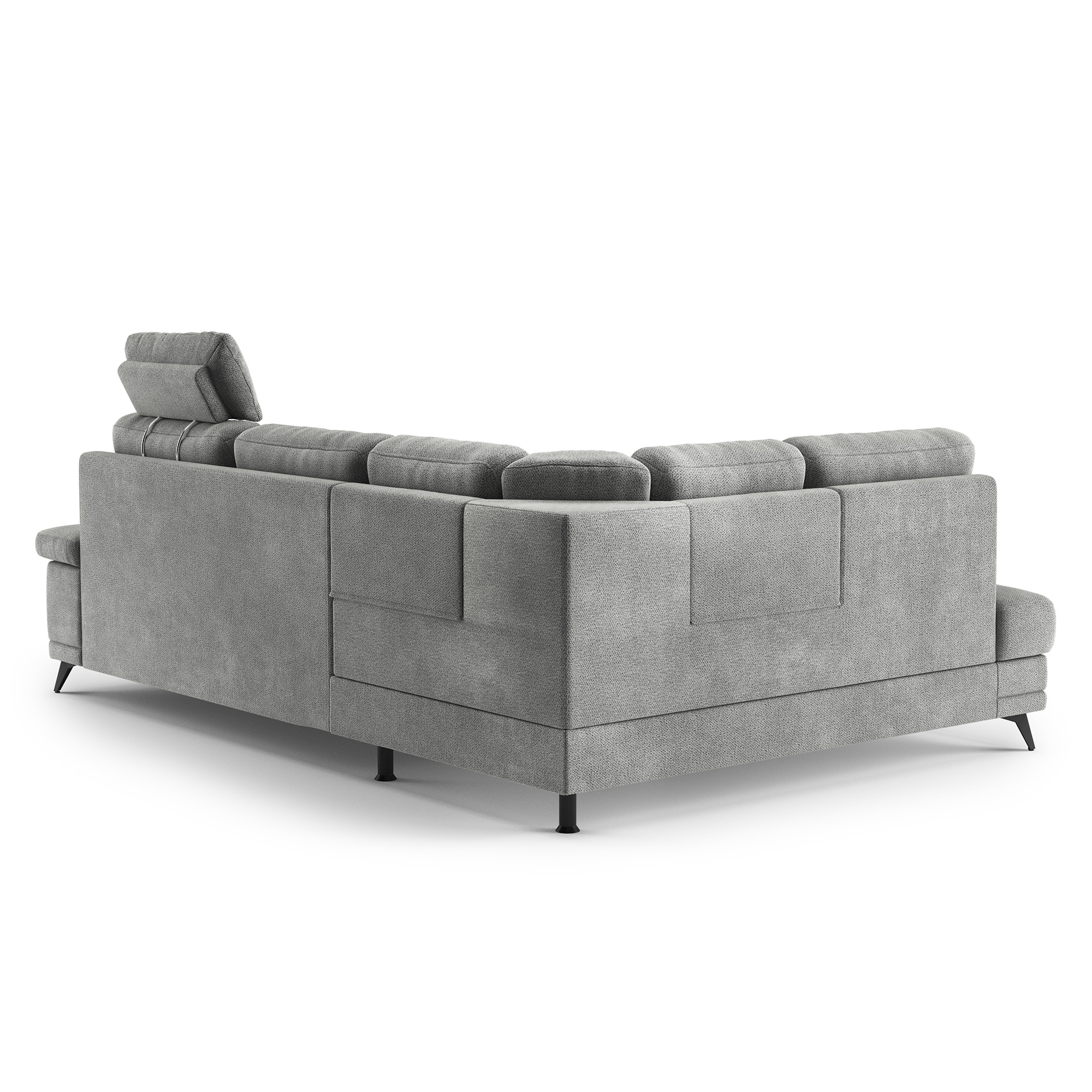 Ecksofa - platin - Liegefunktion und Bettkasten - Ottomane links