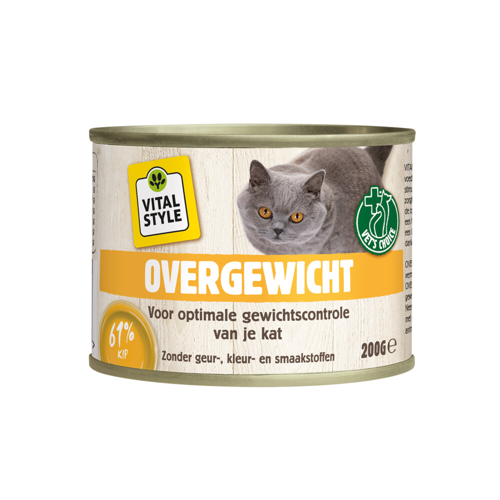 6x VITALstyle Kattenvoer Blik Overgewicht200 gr
