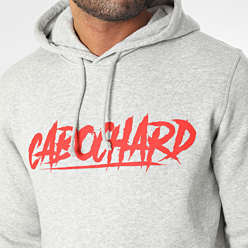 Sweat Capuche Cabochard Gris Chiné Rouge