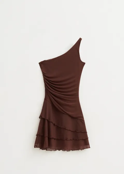 Mesh jurk met ruffles bruin (BRN)