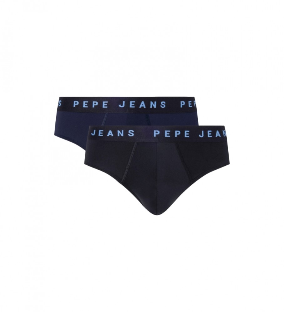 Pacote com 2 calcinhas Pepe Jeans com estampa do logo na cor azul marinho e preta.