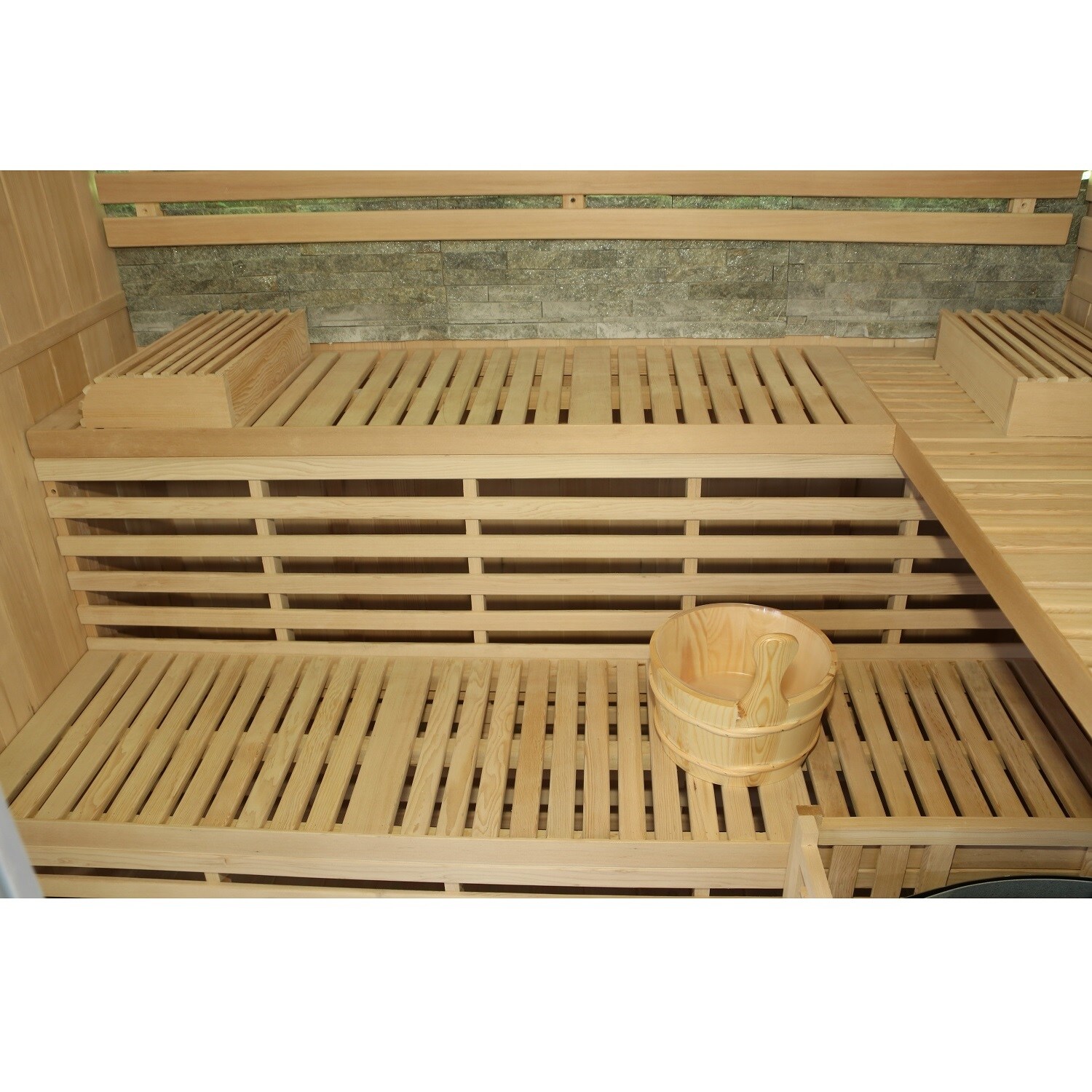 Dewello® Finnische Traditionelle Sauna SARNIA PLUS 180cm x 140cm inkl. 6 KW Harvia Ofen, inkl.Aufguss-Set, Sanduhr, Thermometer