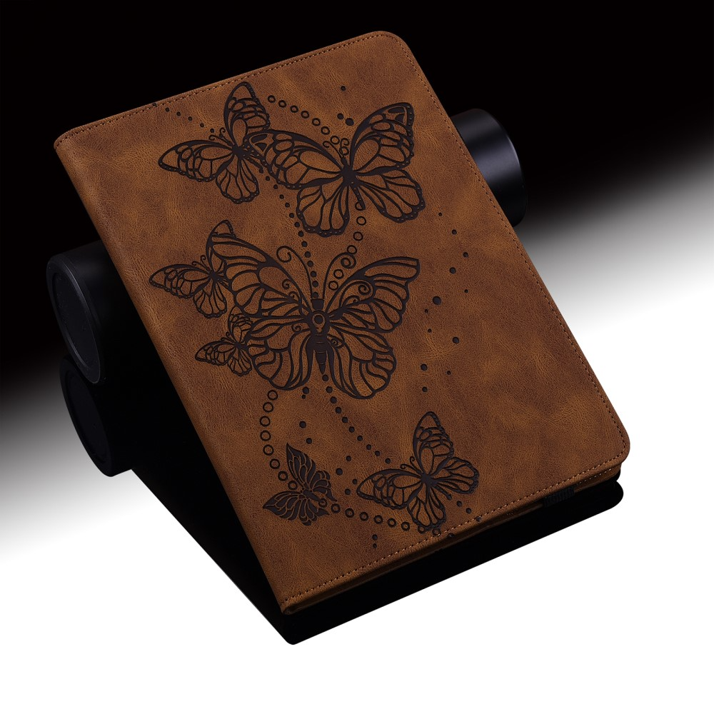 Samsung Galaxy Tab A9  Plus Leder Tasche Flip Cover Butterflies Imprint   S-Pen Halterung - Braun