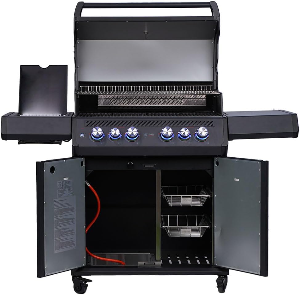 SANTOS S-418 Pro - All Black Edelstahl-Gasgrill - 4 Brenner - Infrarot Seitenbrenner - Heckbrenner - XXL Warmhalterost - Beleuchtung - Top Isolierung
