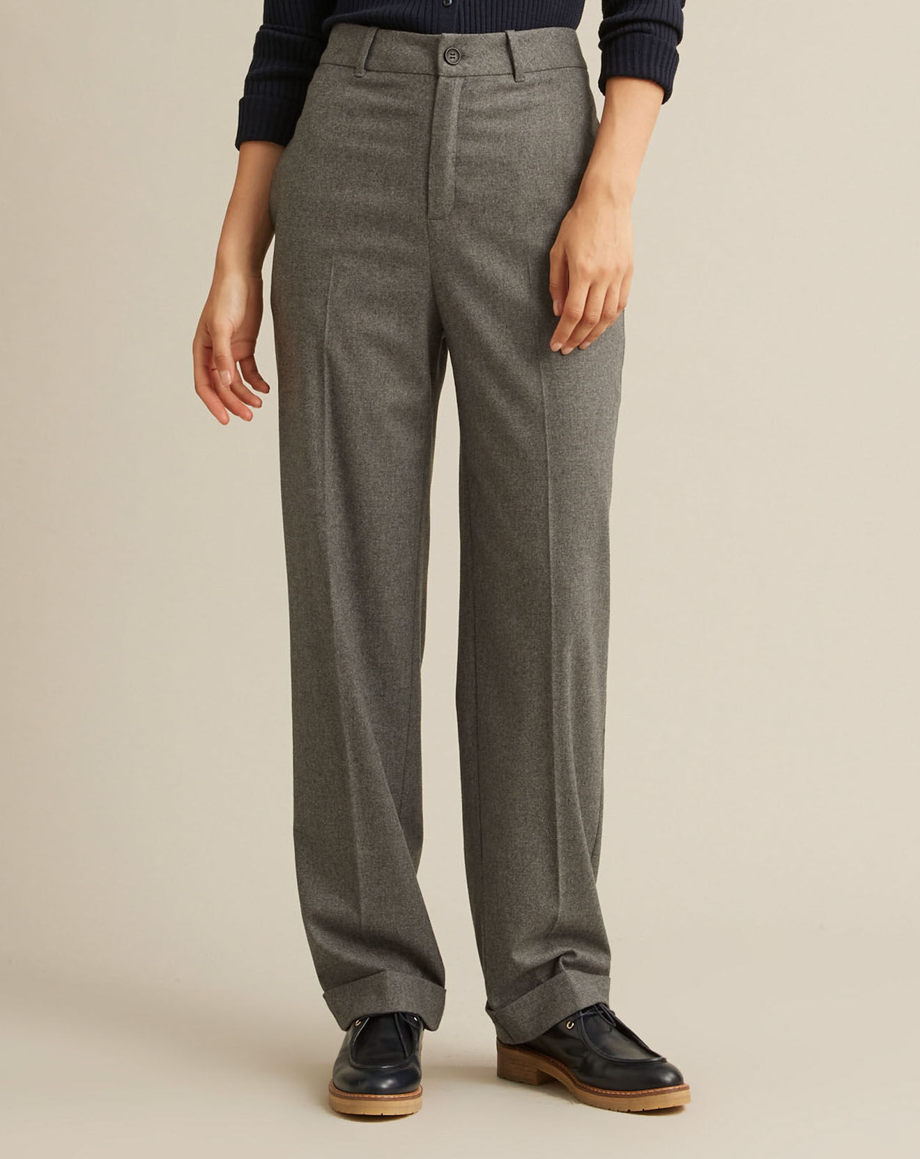 Cyrillus Pantalon large en Flanelle Laine mélangée gris clair chiné