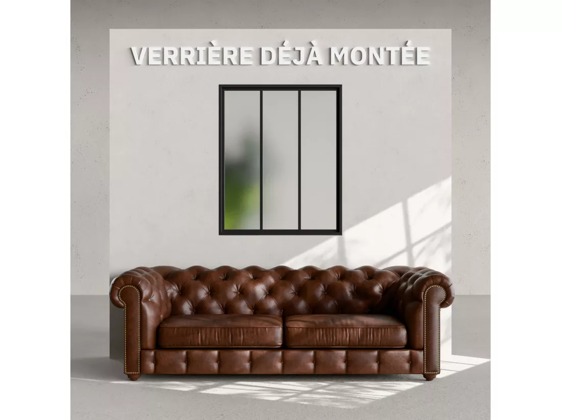 Verrière 3 Carreaux - Déjà Montée - Noir Mat - Verre Dépoli