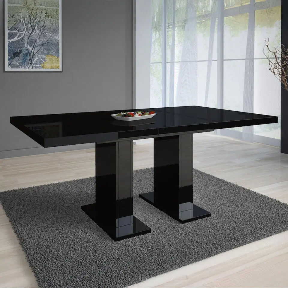 Meubella - Eetkamertafel Glamour - Hoogglans zwart - 160 cm - Uitschuifbaar