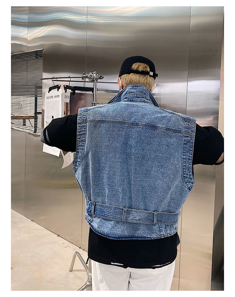 WidoWilder - Gewassen denim vest met kraag en knopen