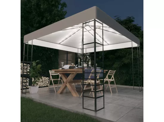 Chapiteau de jardin avec guirlande lumineuse à LED 3x3 m Blanc