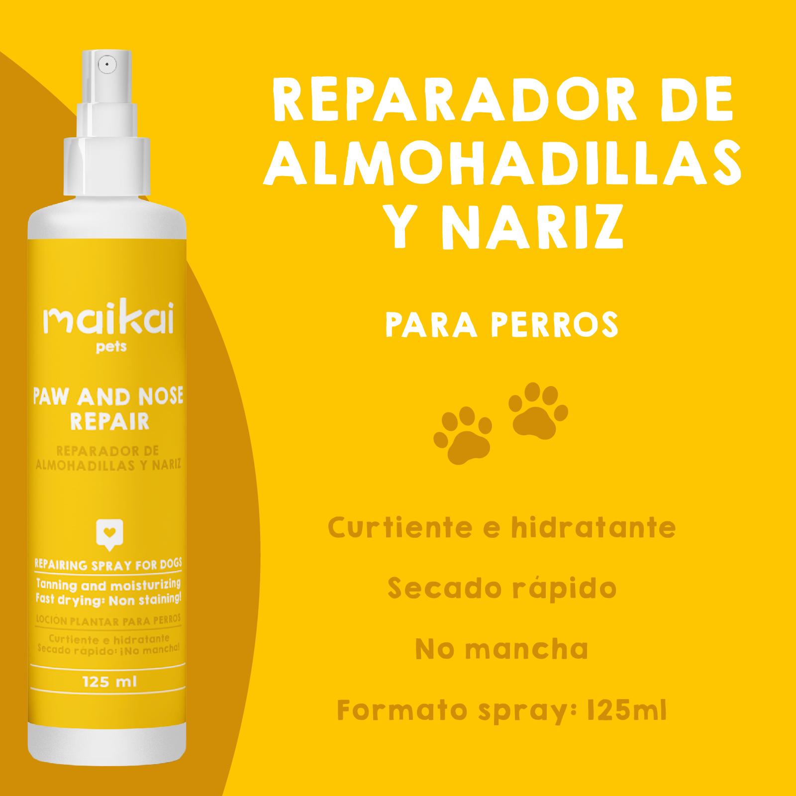 Spray protetor para patas de cães. 125ml. 100% Natural. MAIKAI PETS.