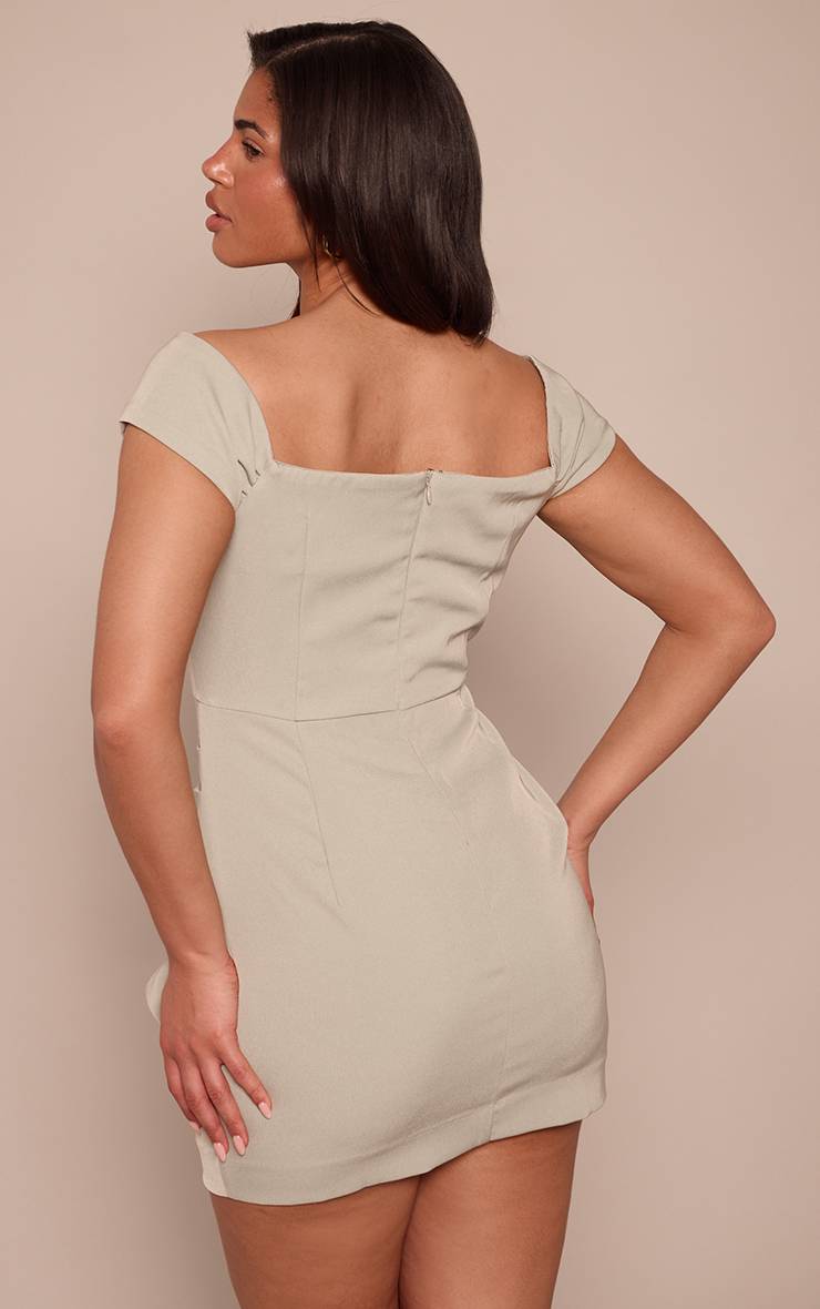 Vert Sauge Robe Moulante Midi Bleue À Épaules Dénudées Et Décolleté Plongeant