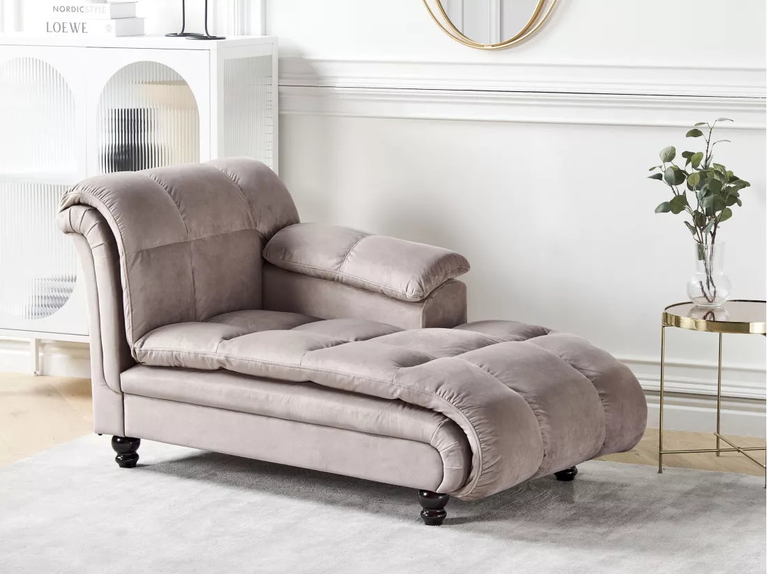 Chaise longue en tissu taupe LORMONT