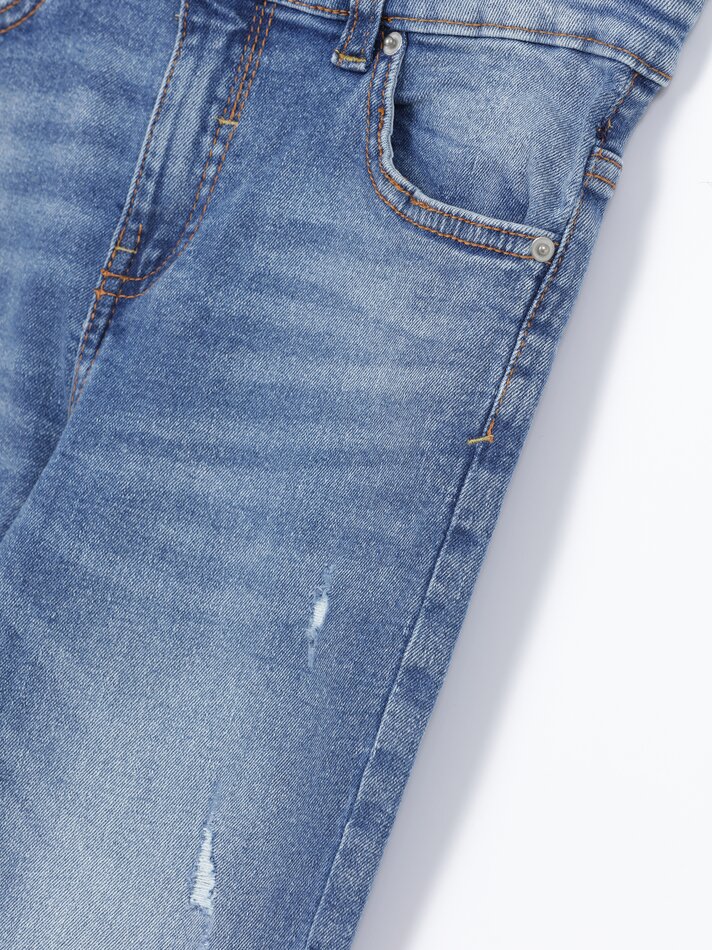 Calça jeans skinny rasgada - Azul médio