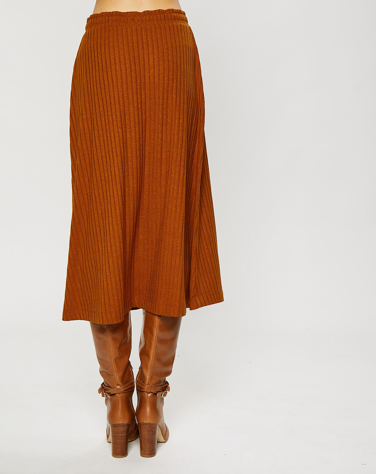 Esprit Jupe midi fluide taille élastique marron clair