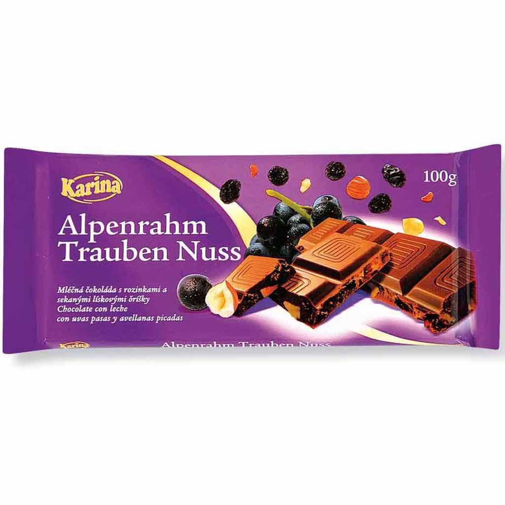 Karina Tafelschokolade Alpenrahm Trauben Nuss 100g MHD:9.2.25