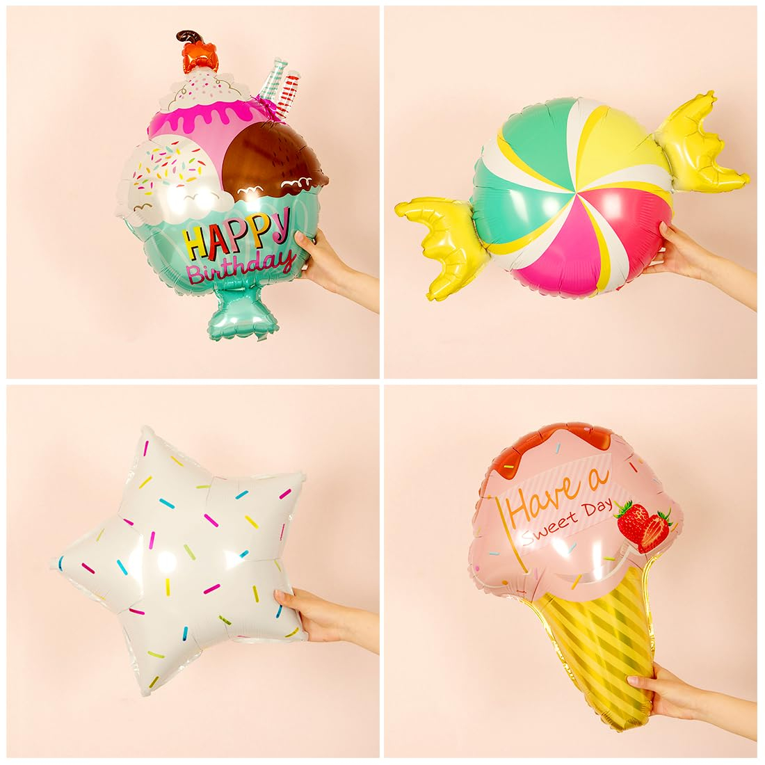 (8er Set) Süssigkeiten Party Deko Folien Ballon Candy Luftballon - Glacé / Donut / Bonbon
