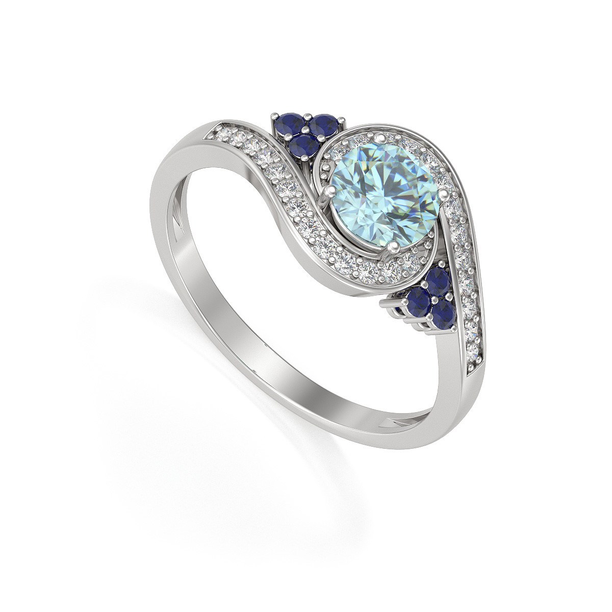 Bague Aigue-Marine Saphir et diamants sur Argent 925 2.702grs