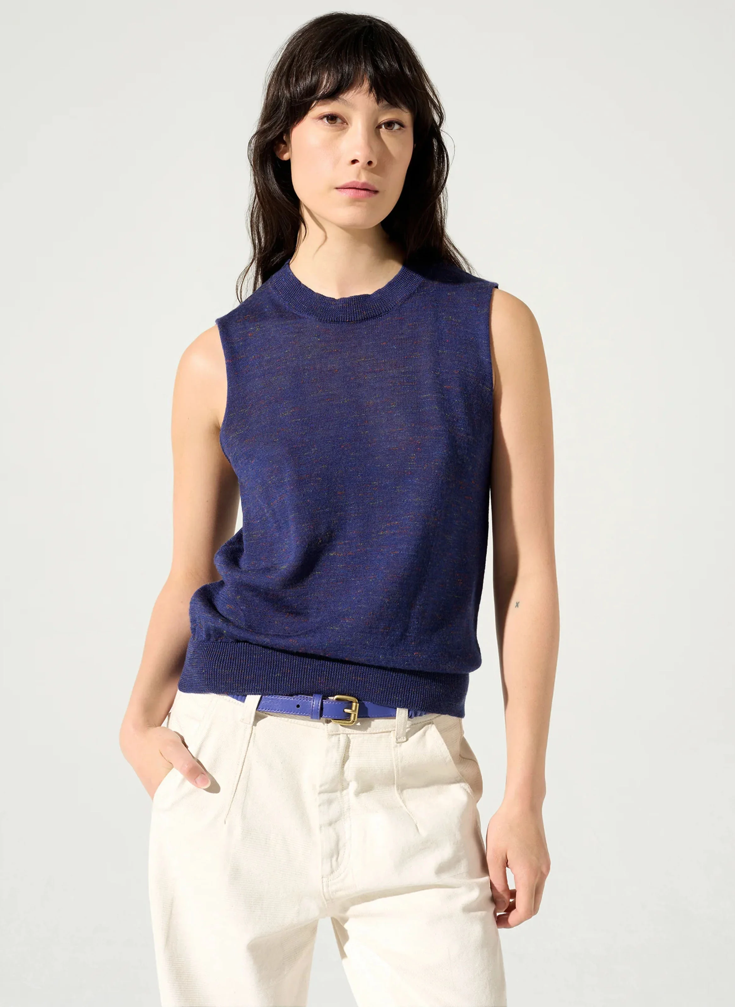 BILLIE - Pull col rond en laine mélangée | Bleu