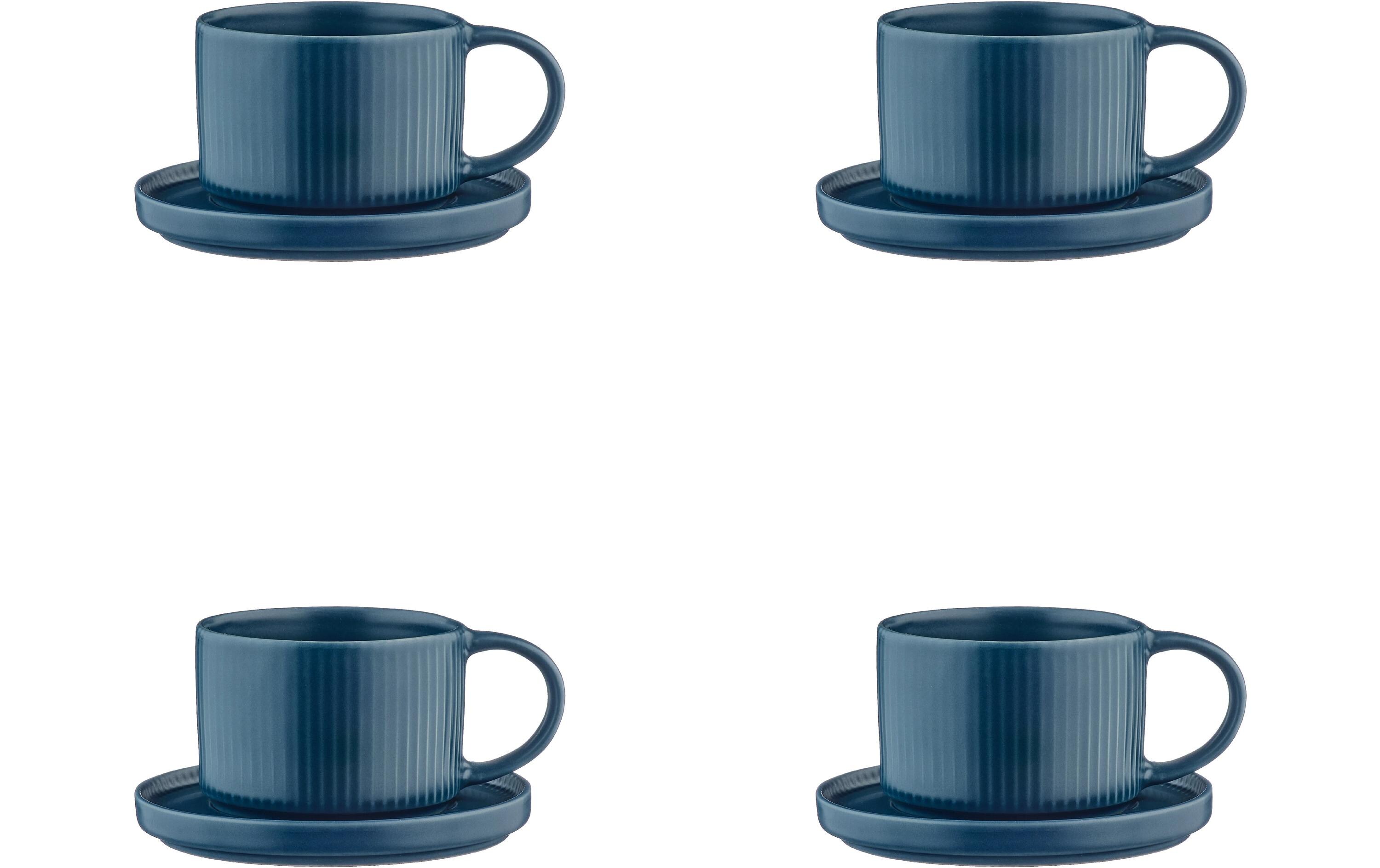 Tassen-Set Scandi Ø 12 cm, 150 ml, 4 Stück, MarineblauKaffeetassen-Set mit Untertassen