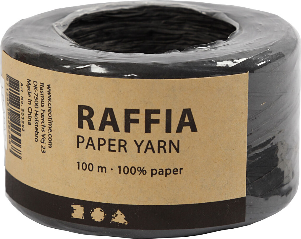 Raffia Papirgarn - B 7-8 MM - Sort - 100 M
