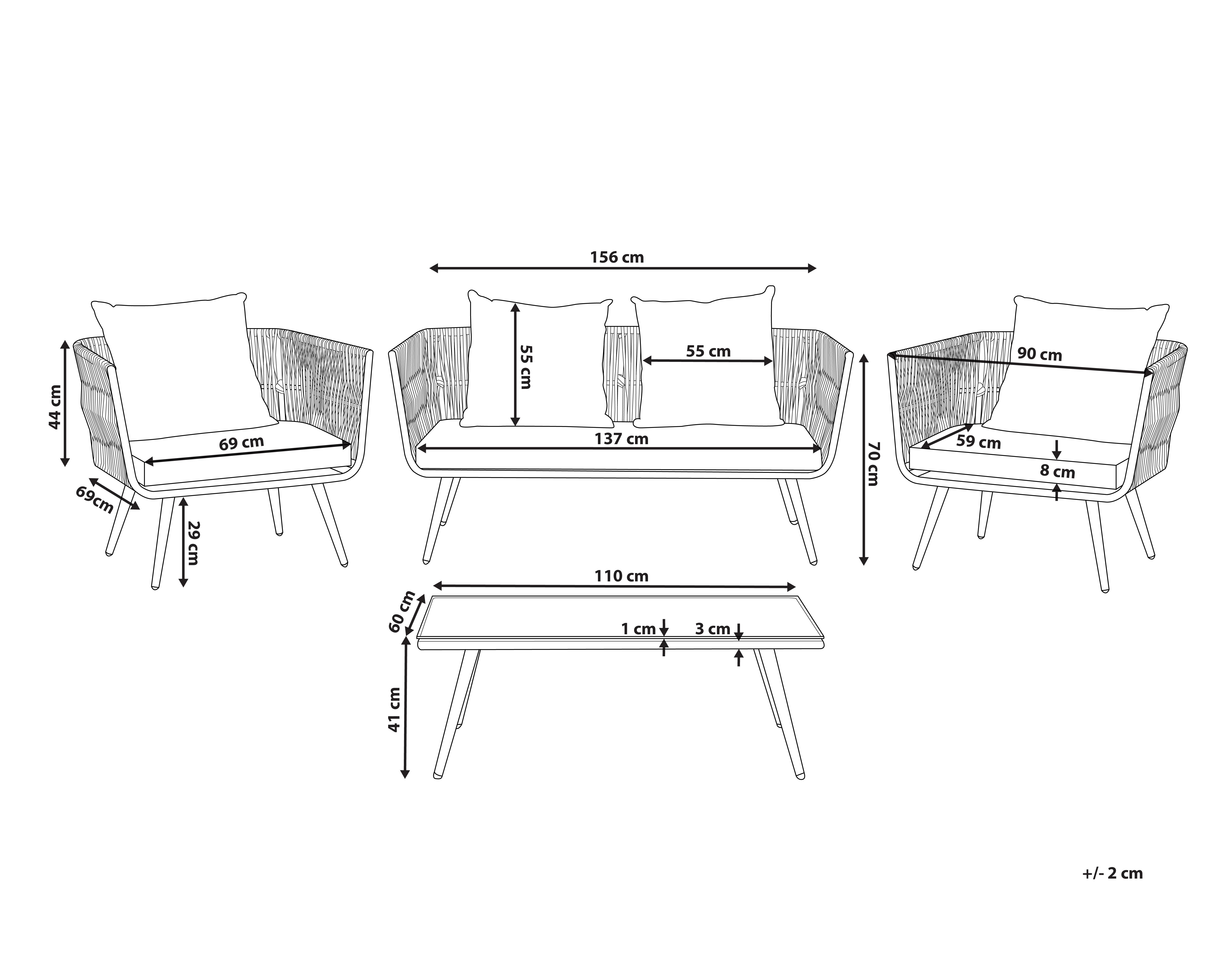 Loungeset met tafel 4-zits RAGUSA PE rotan Gebroken wit