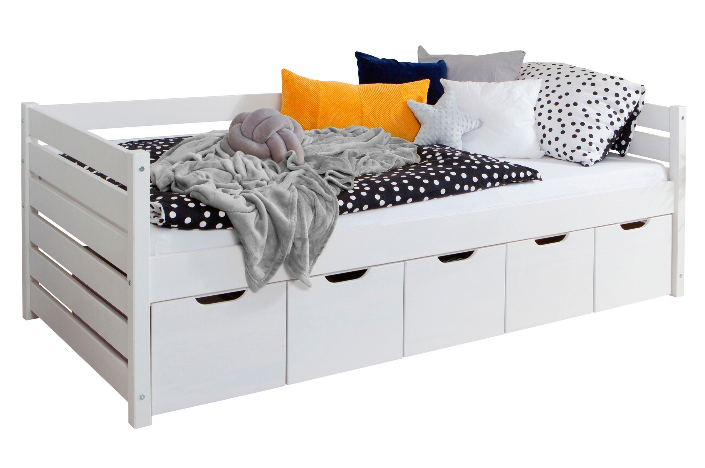 Ticaa Sofabett Naomi inkl. 5x Schubkästen, 90x200 Weiß