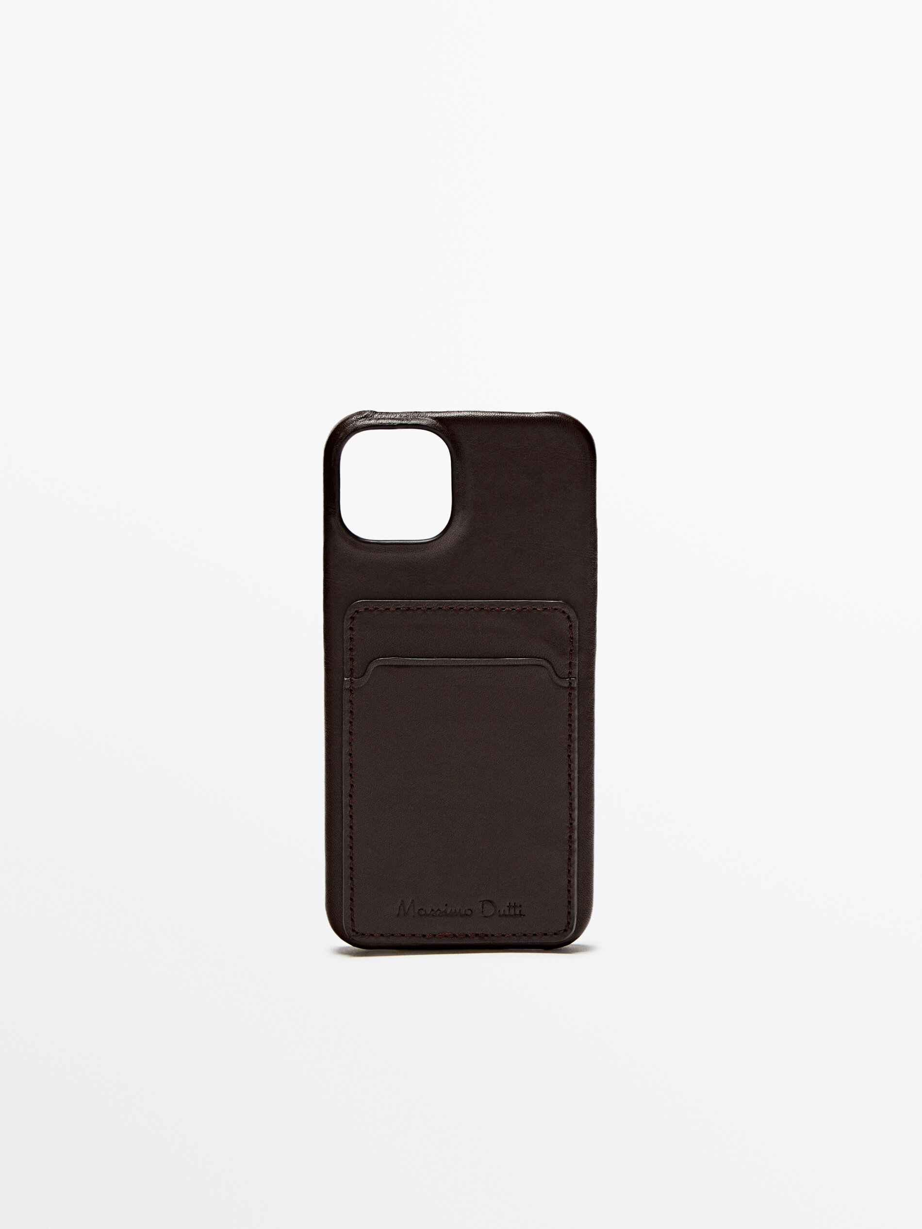 Capa de couro para iPhone 14 com porta-cartões - MARROM
