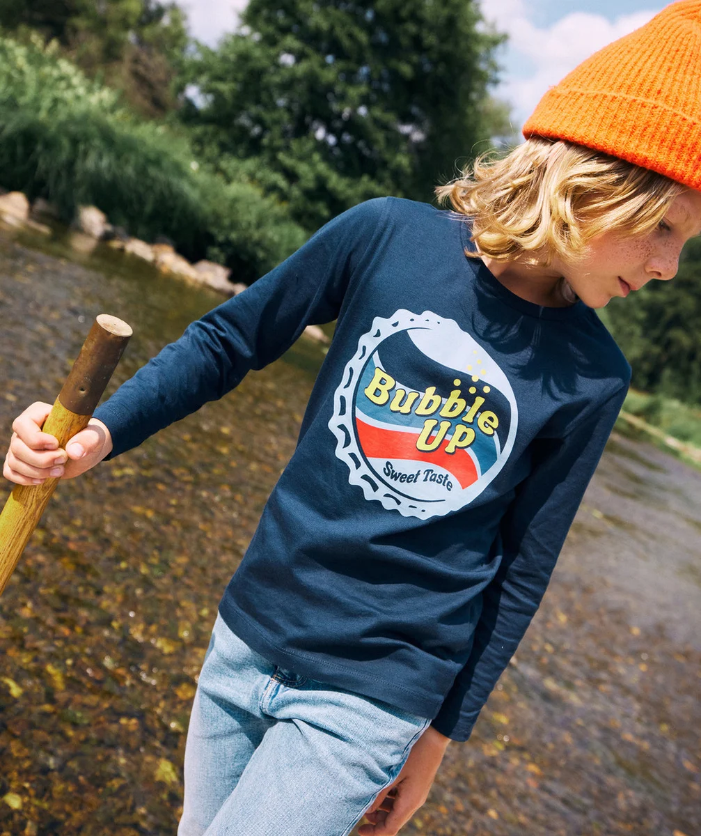 T-SHIRT GARÇON EN COTON BIO BLEU MARINE AVEC ANIMATION