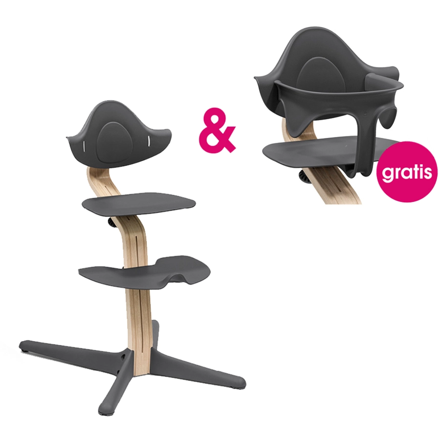 STOKKE® Nomi® Hochstuhl Buche natur  anthrazit + gratis Baby Set anthrazit