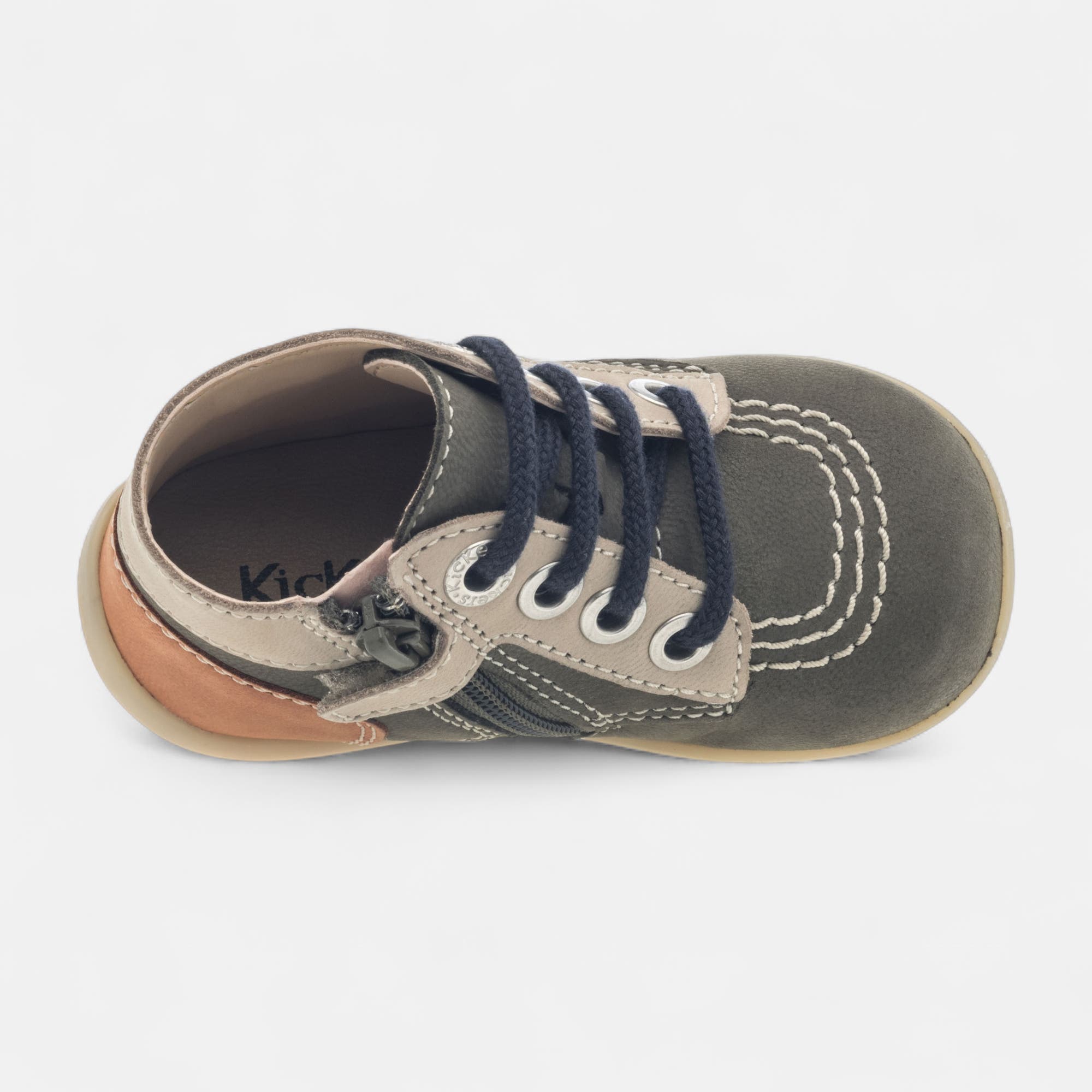 Baskets hautes Bébé garçon en cuir kaki